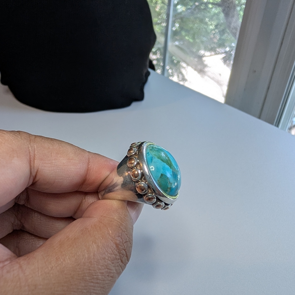 Turquoise Silver Statement Ring - image 4